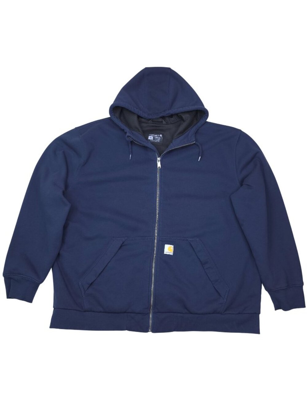 Carhartt Mens Navy Full-Zip Hooded Sweatshirt 2XL Loose Fit Cotton-Polyester